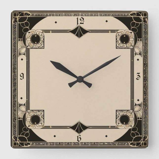 Reloj Cuadrado Art Deco Elegante Negro (Anverso)