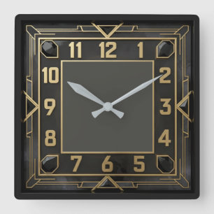 Reloj Cuadrado Art Deco Elegante Negro