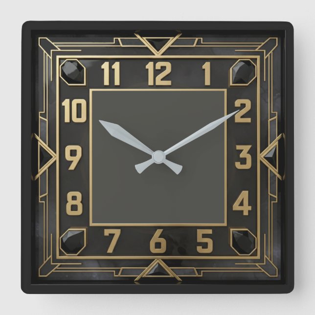 Reloj Cuadrado Art Deco Elegante Negro (Anverso)