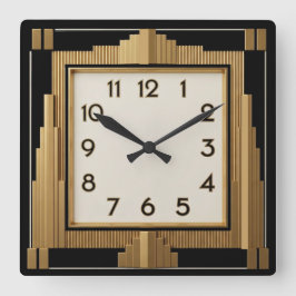 Reloj Cuadrado Art Deco Elegante Negro