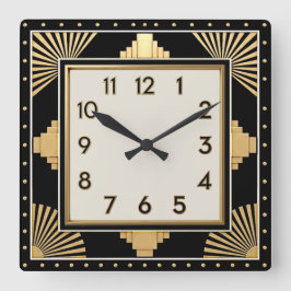 Reloj Cuadrado Art Deco Elegante Negro