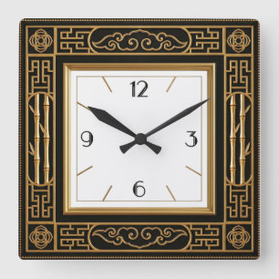 Reloj Cuadrado Art Deco Elegante Negro