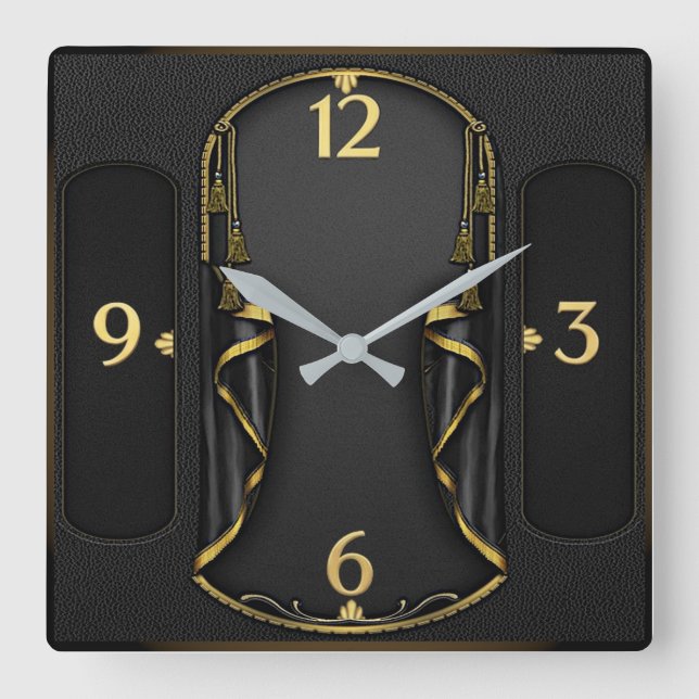 Reloj Cuadrado Art Deco Elegante Negro (Anverso)