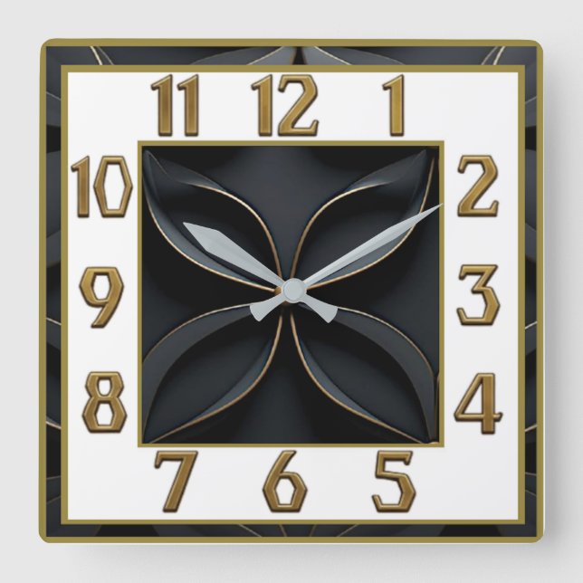Reloj Cuadrado Art Déco Elegante Negro (Anverso)