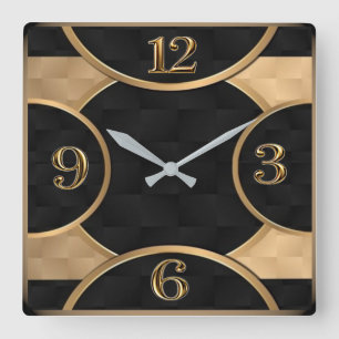 Reloj Cuadrado Art Deco Elegante Negro y Dorado