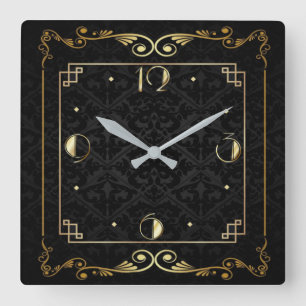Reloj Cuadrado Art Deco elegante negro y oro