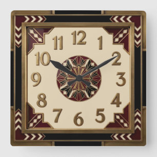 Reloj Cuadrado Art Deco Elegante Rojo