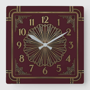Reloj Cuadrado Art Deco Elegante Rojo