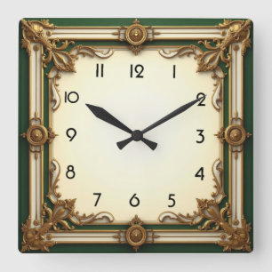 Reloj Cuadrado Art Deco Elegante Verde 