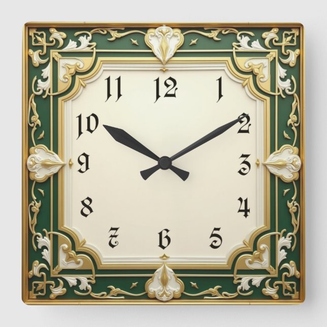 Reloj Cuadrado Art Deco Elegante Verde (Anverso)
