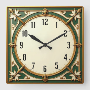 Reloj Cuadrado Art Deco Elegante Verde