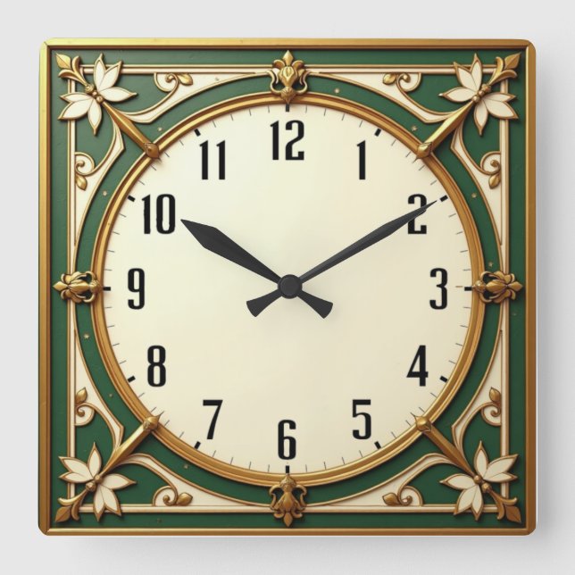 Reloj Cuadrado Art Deco Elegante Verde (Anverso)