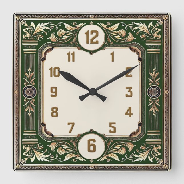 Reloj Cuadrado Art Deco Elegante Verde (Anverso)