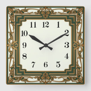 Reloj Cuadrado Art Deco Elegante Verde