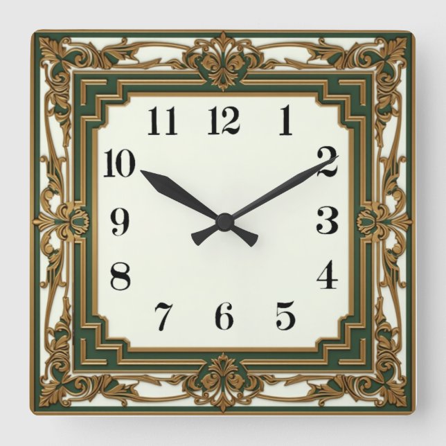 Reloj Cuadrado Art Deco Elegante Verde (Anverso)