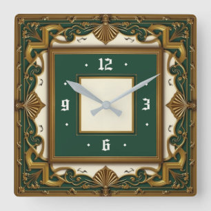 Reloj Cuadrado Art Deco Elegante Verde