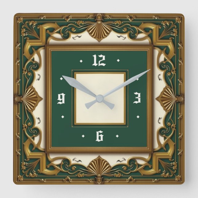 Reloj Cuadrado Art Deco Elegante Verde (Anverso)