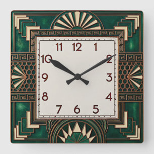 Reloj Cuadrado Art Deco Elegante Verde