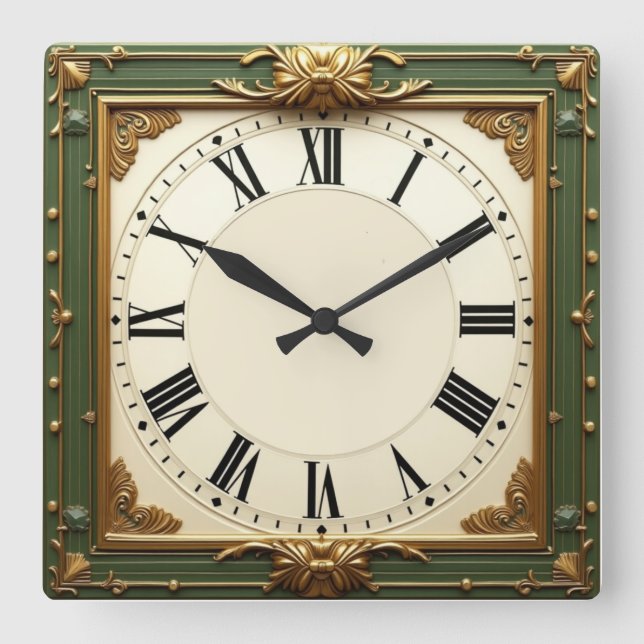 Reloj Cuadrado Art Deco Elegante Verde (Anverso)