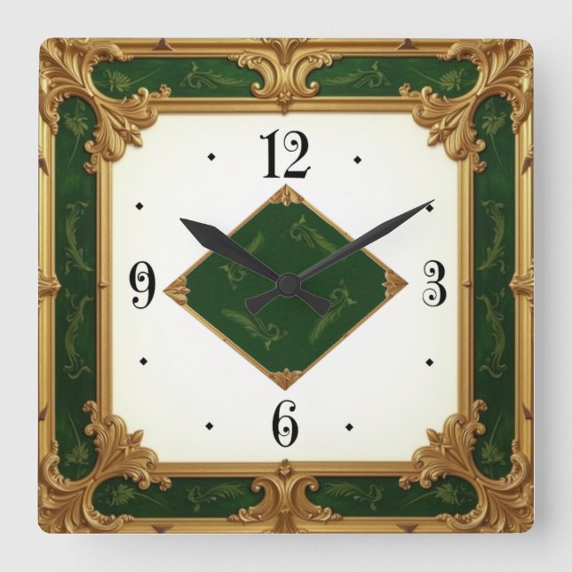 Reloj Cuadrado Art Deco Elegante Verde (Anverso)