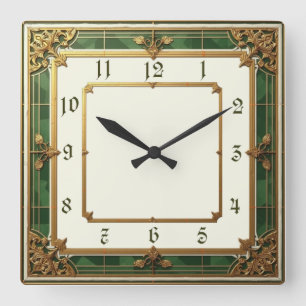 Reloj Cuadrado Art Deco Elegante Verde