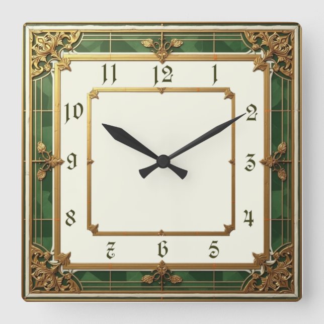 Reloj Cuadrado Art Deco Elegante Verde (Anverso)