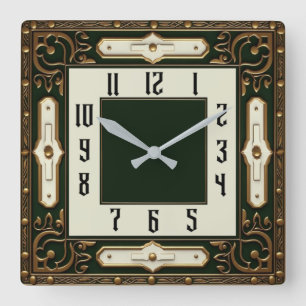 Reloj Cuadrado Art Deco Elegante Verde