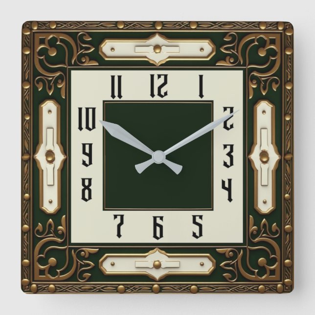 Reloj Cuadrado Art Deco Elegante Verde (Anverso)