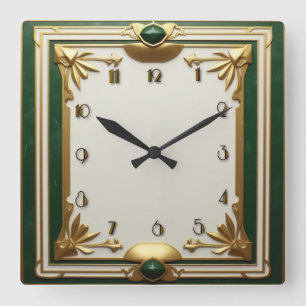 Reloj Cuadrado Art Deco Elegante Verde
