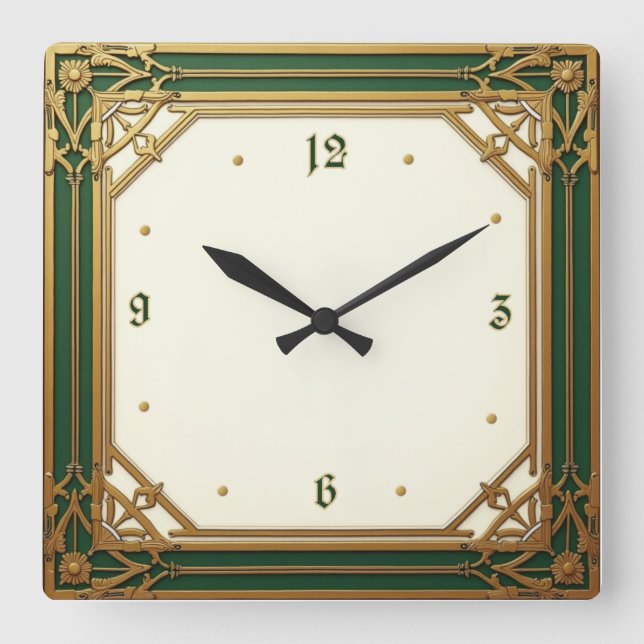 Reloj Cuadrado Art Deco Elegante Verde (Anverso)