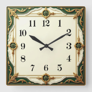 Reloj Cuadrado Art Deco Elegante Verde