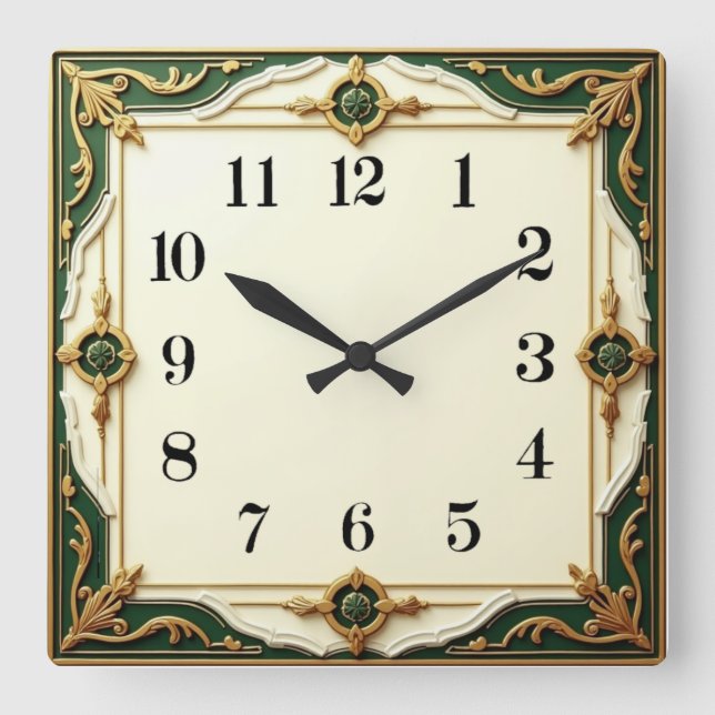 Reloj Cuadrado Art Deco Elegante Verde (Anverso)