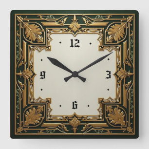Reloj Cuadrado Art Deco Elegante Verde