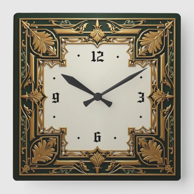 Reloj Cuadrado Art Deco Elegante Verde (Anverso)