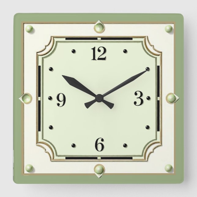 Reloj Cuadrado Art Deco Elegante Verde Suave (Anverso)