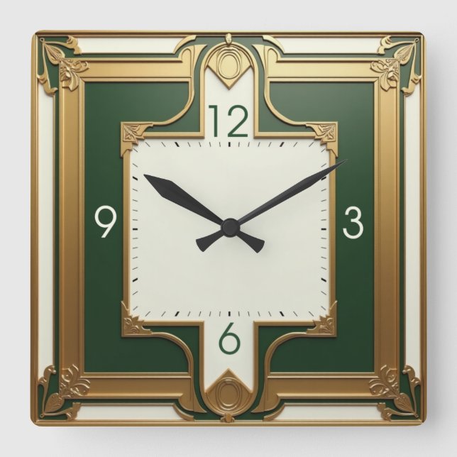 Reloj Cuadrado Art Deco Green (Anverso)