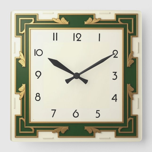 Reloj Cuadrado Art Deco Green (Anverso)