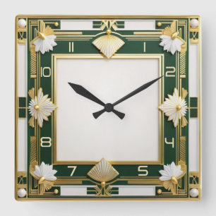Reloj Cuadrado Art Deco Green