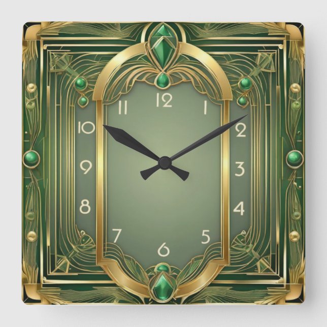 Reloj Cuadrado Art Deco Green (Anverso)