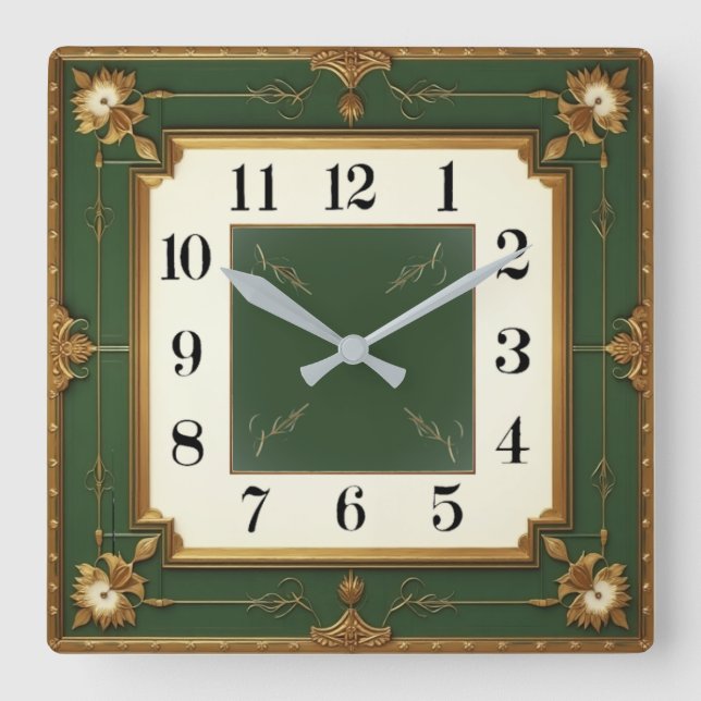 Reloj Cuadrado Art Deco Green (Anverso)