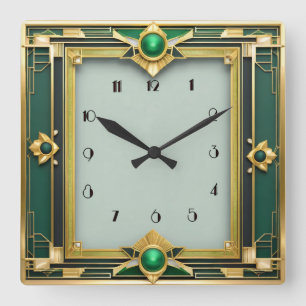 Reloj Cuadrado Art Deco Green
