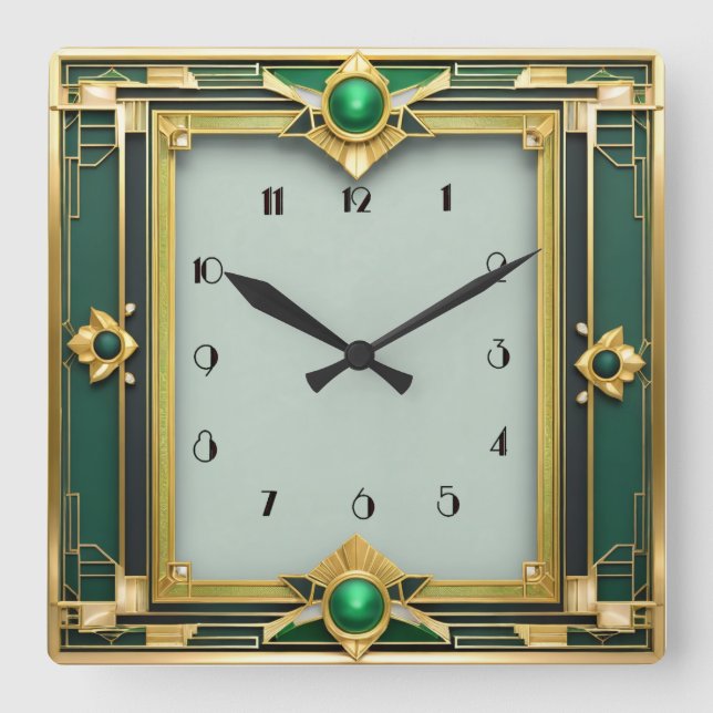 Reloj Cuadrado Art Deco Green (Anverso)