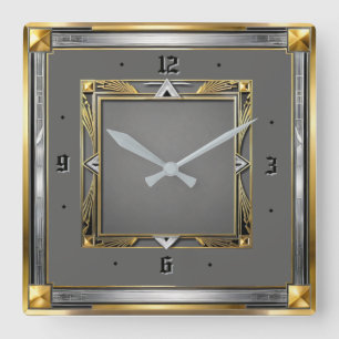Reloj Cuadrado Art Deco Gris