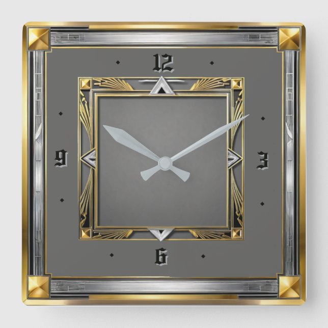 Reloj Cuadrado Art Deco Gris (Anverso)