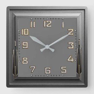 Reloj Cuadrado Art Deco Gris