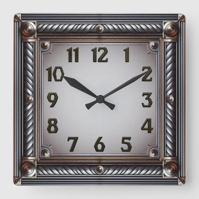Reloj Cuadrado Art Deco Gris (Anverso)