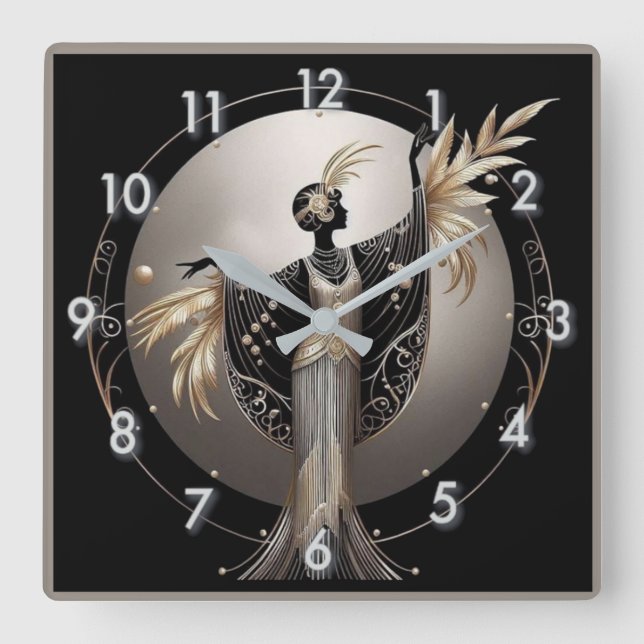 Reloj Cuadrado Art Deco Gris (Anverso)