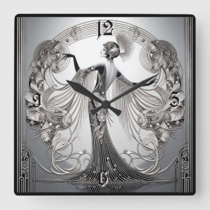 Reloj Cuadrado Art Deco Gris