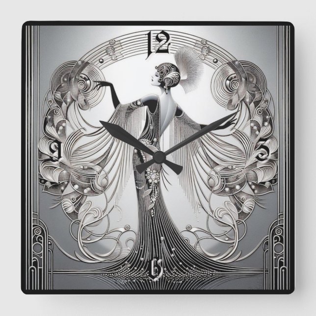Reloj Cuadrado Art Deco Gris (Anverso)