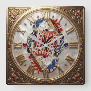Reloj Cuadrado Art Deco King & Queen Hearts 